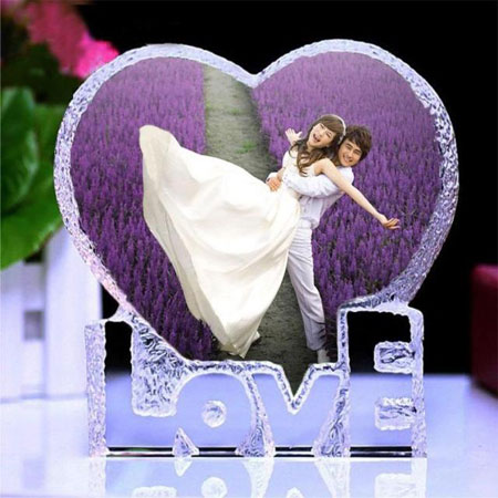 Cadeaux de mariage personnalisés pour l\'ornement de coeur d\'amour en cristal de couple